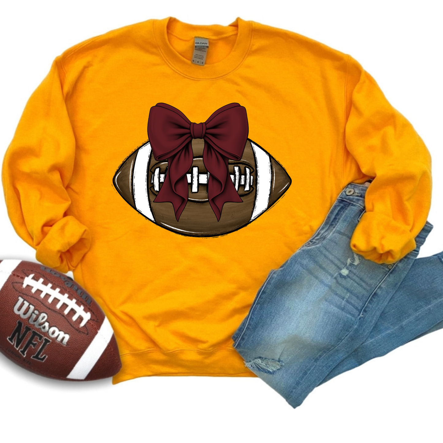 Softgirl Football Bow Sweatshirt- CUSTOMIZE ME