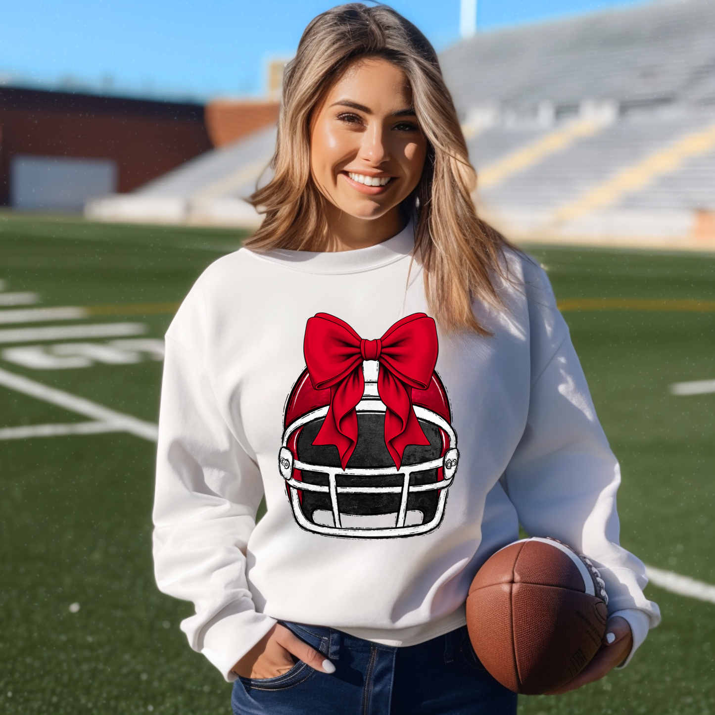 Football Helmet Bow Sweatshirt- CUSTOMIZE ME