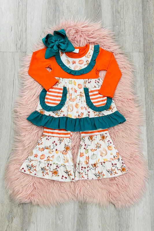 Orange & Teal Fox Pant Set