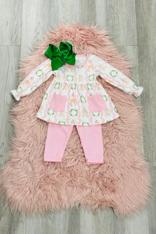 Pink Wreath & Deer Pant Set