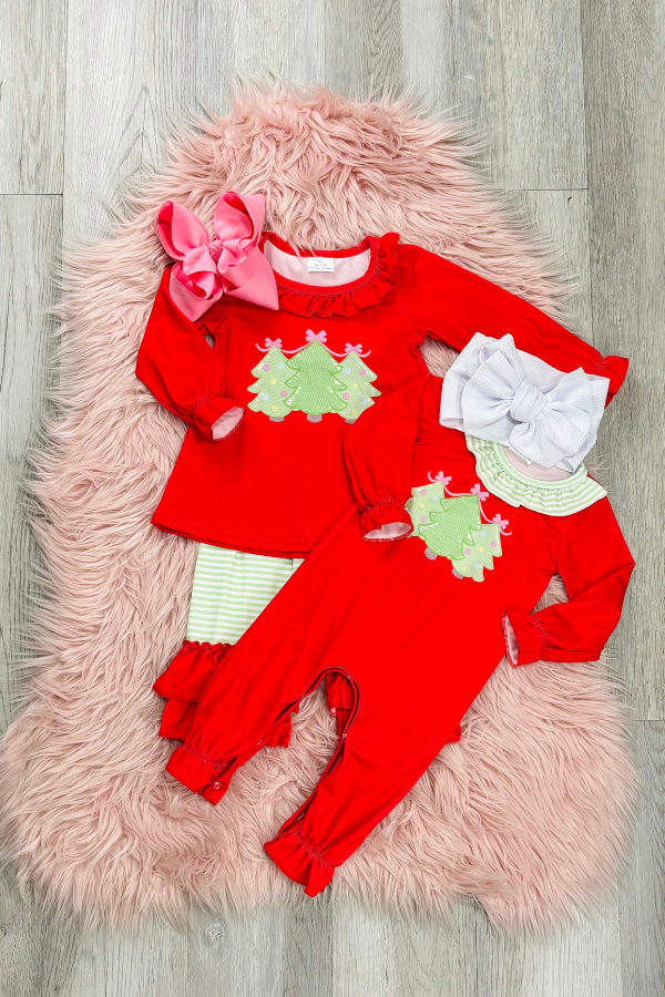 Red Trio Tree Romper