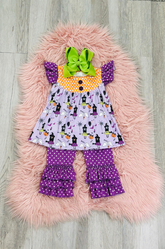 Purple Polka Dot Halloween Pant Set