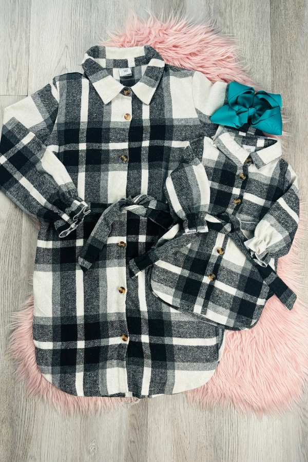 Mama & Me- B&W Plaid Shacket Dresses