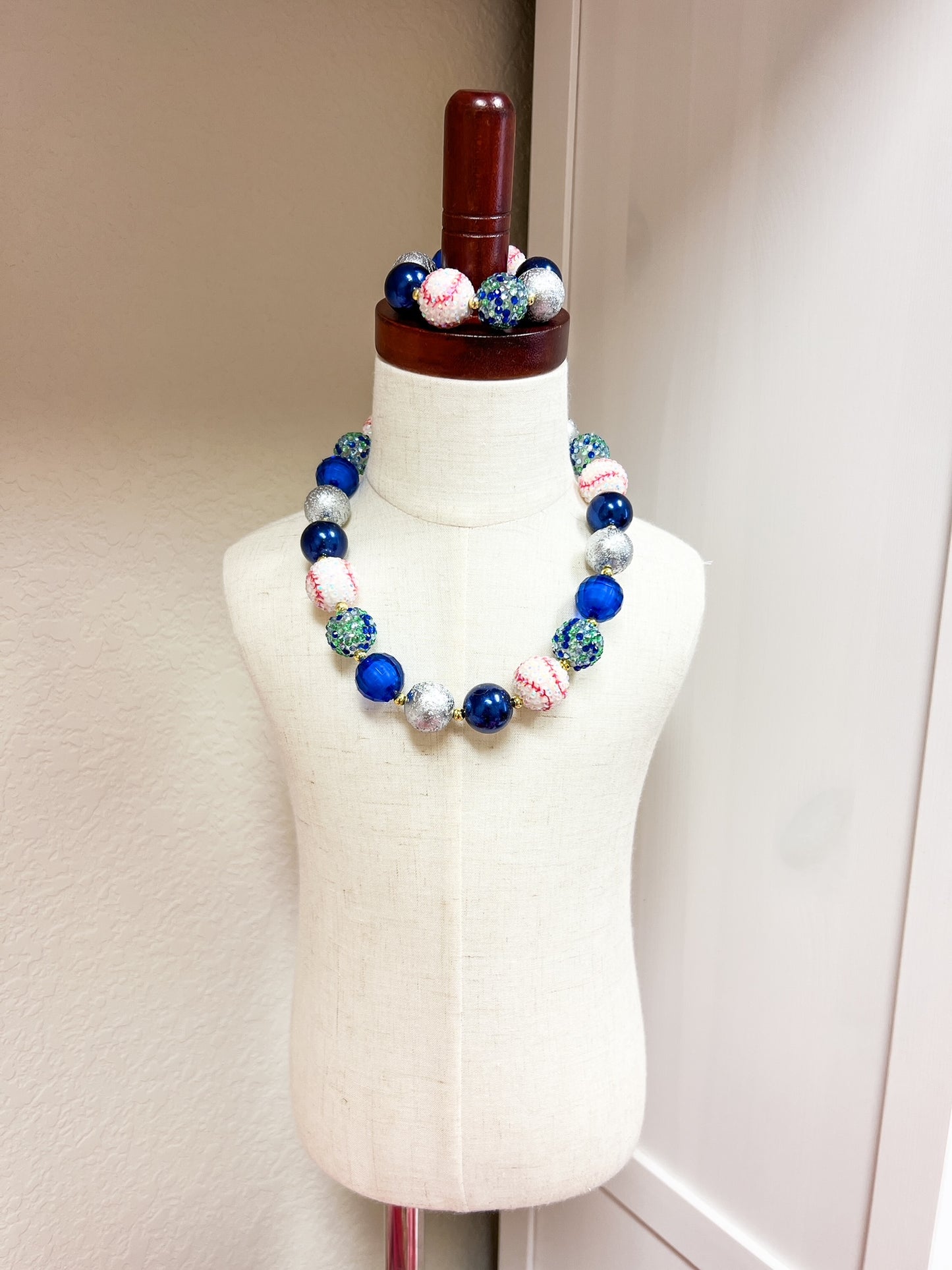 Rhinestone Blue Baseball Necklace Set