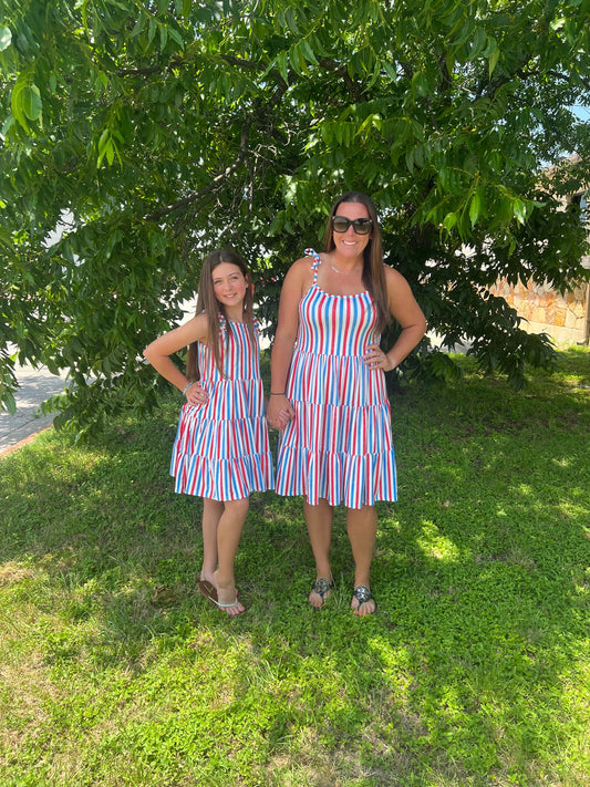 Mama& Me-Red White & Blue Stripe Dress