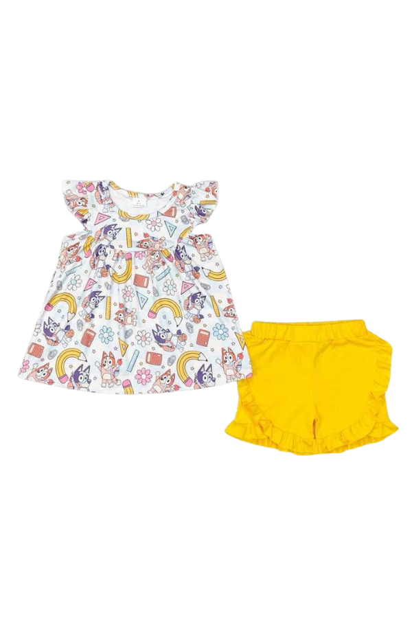 Yellow Blue Dog Short Set