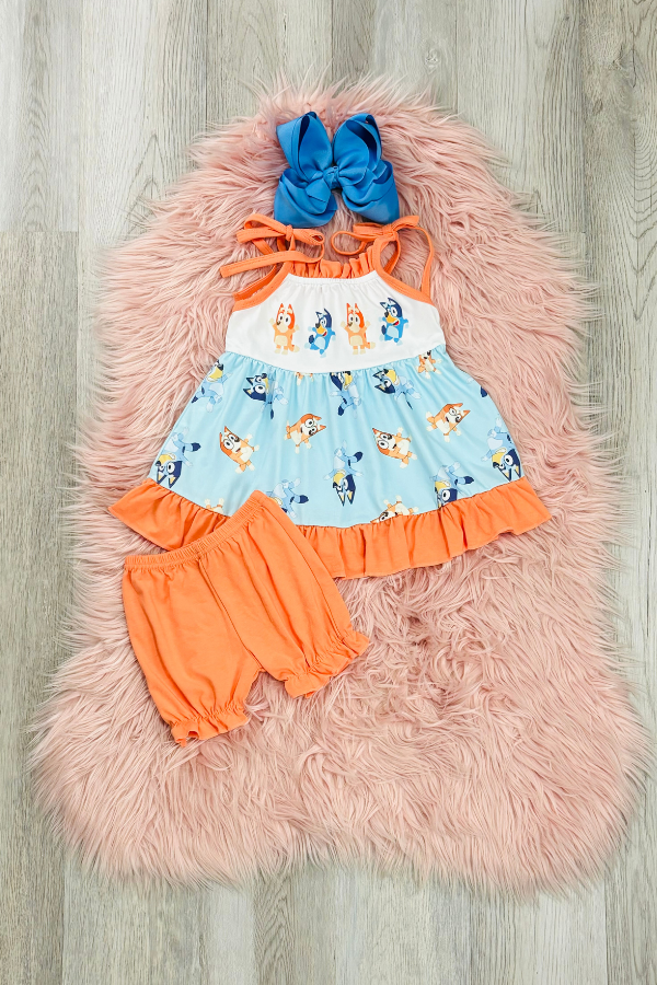 Blue & Orange Dog Short Set