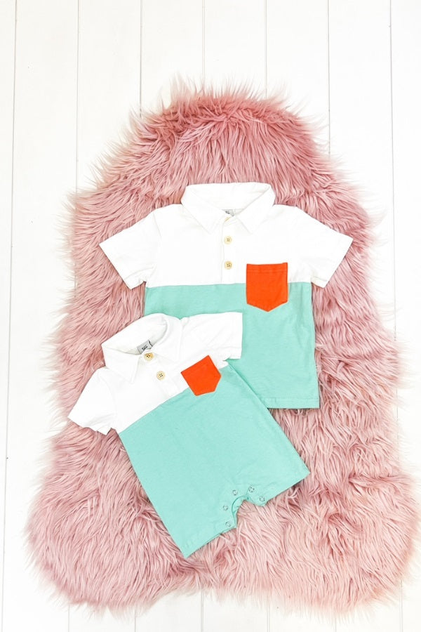 Turquoise & White Polo Onesie