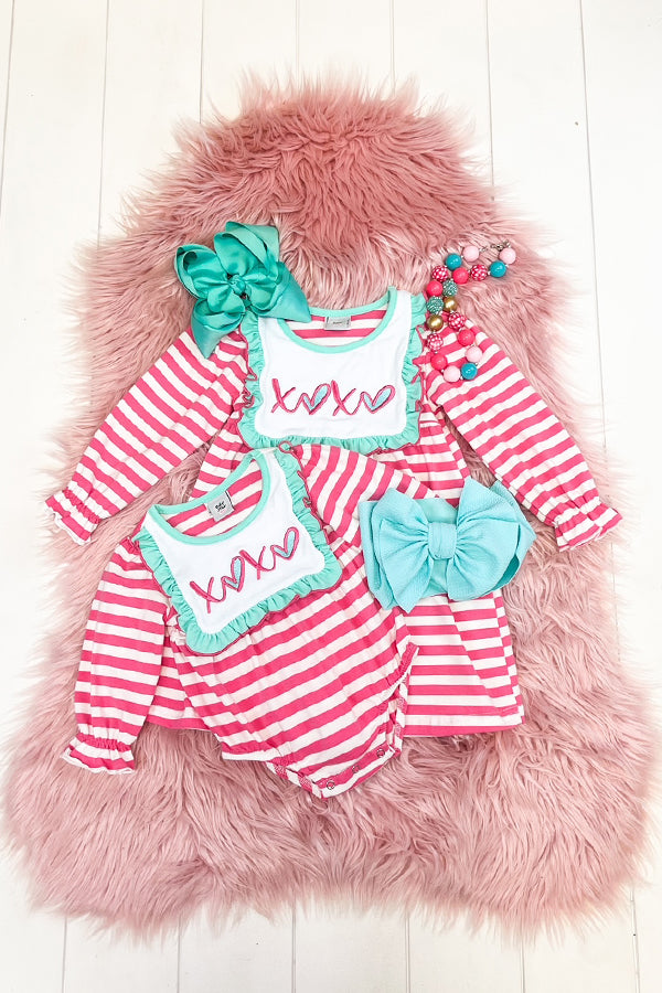 Pink & Aqua XOXO Stripe Romper