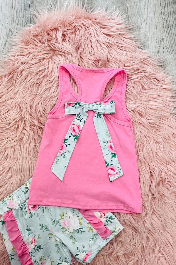 Pink Floral Bow Short Set