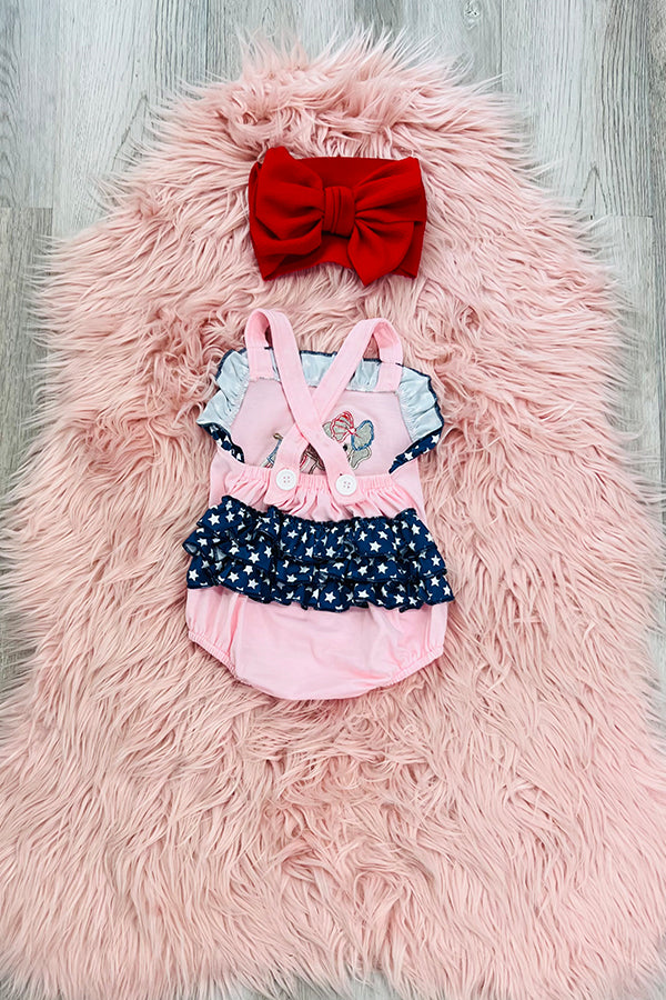 Light Pink Patriotic Dog Romper