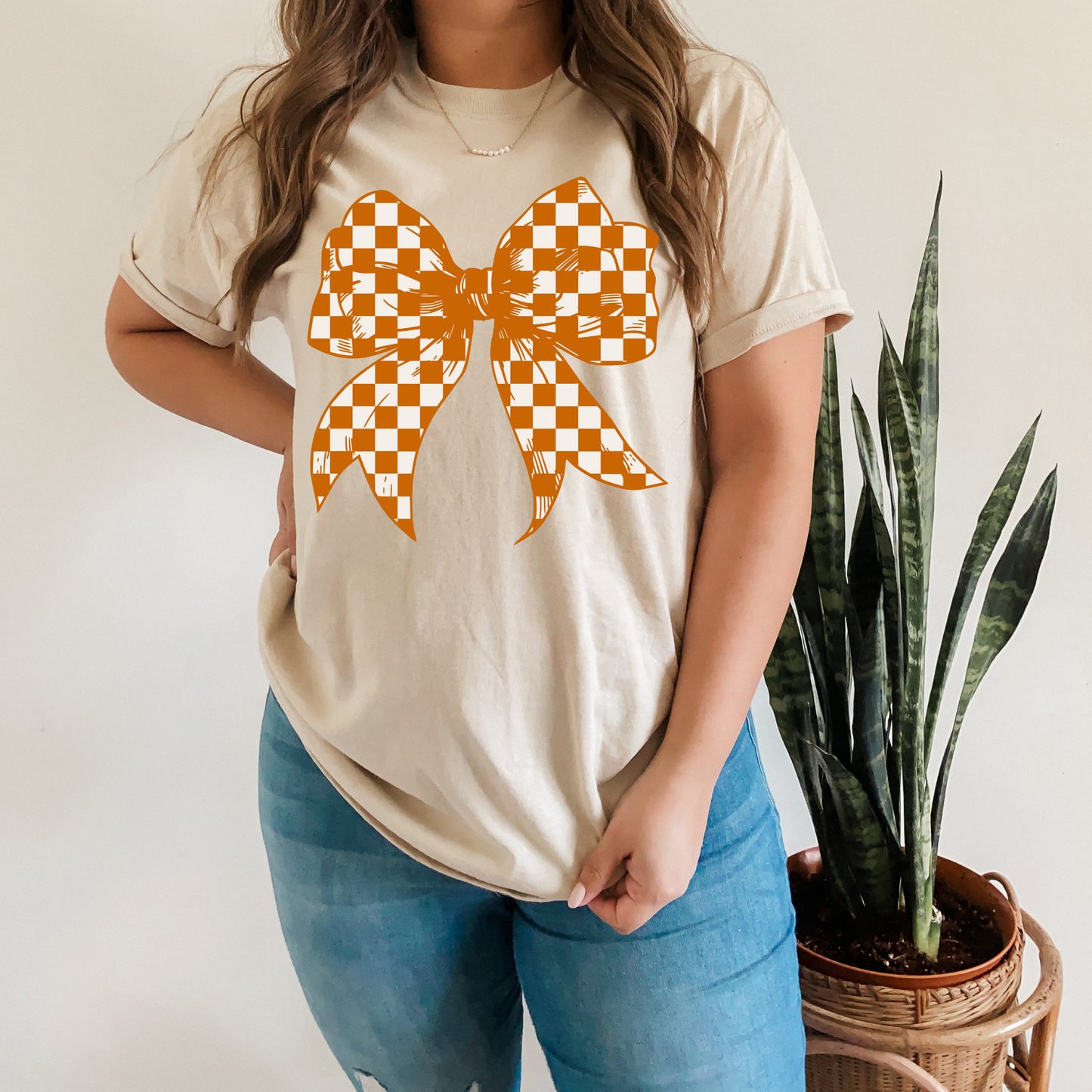 Burnt Orange Checkered Bow