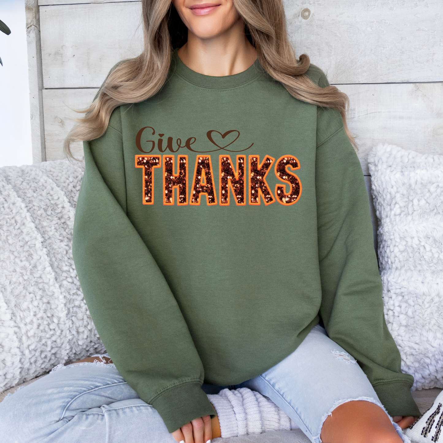 Faux Glitter-Give Thanks Sweatshirt