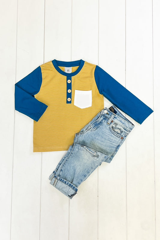 Blue & Yellow Pocket Top