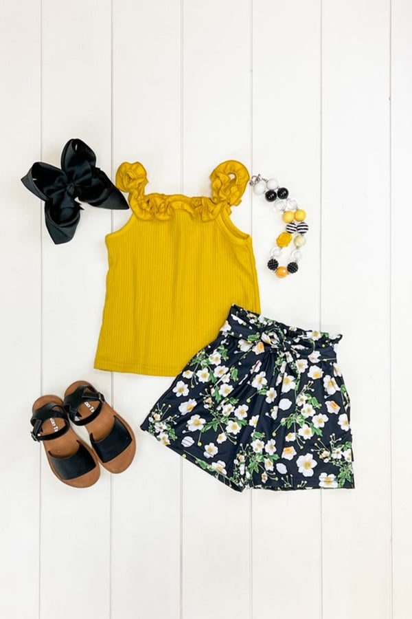 Mustard & Navy Floral Short Set