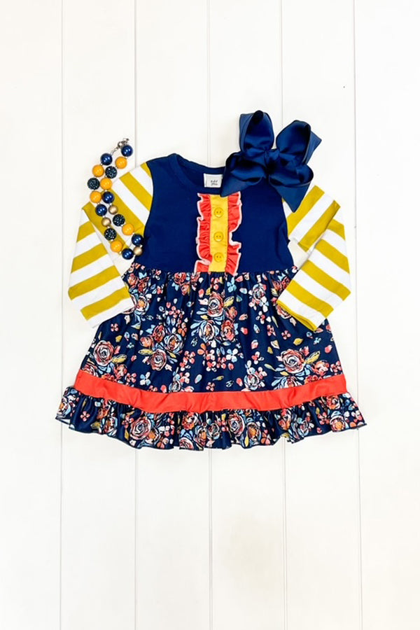 Mustard & Navy Floral Dress