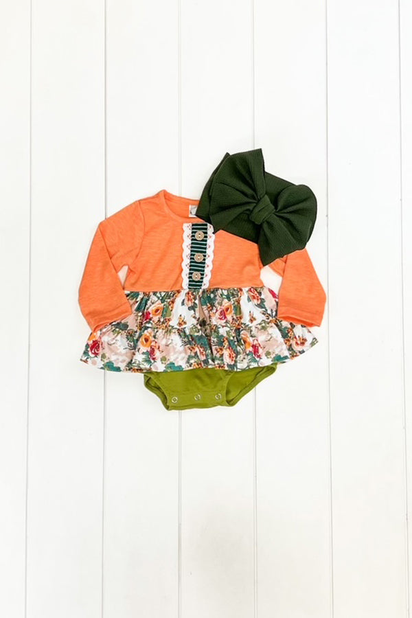 Orange & Olive Floral Romper