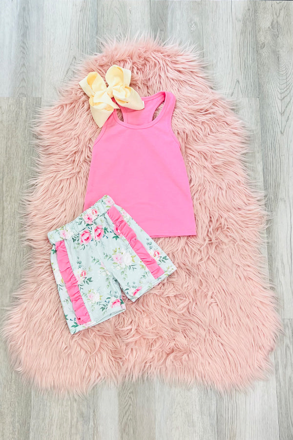 Pink Floral Bow Short Set