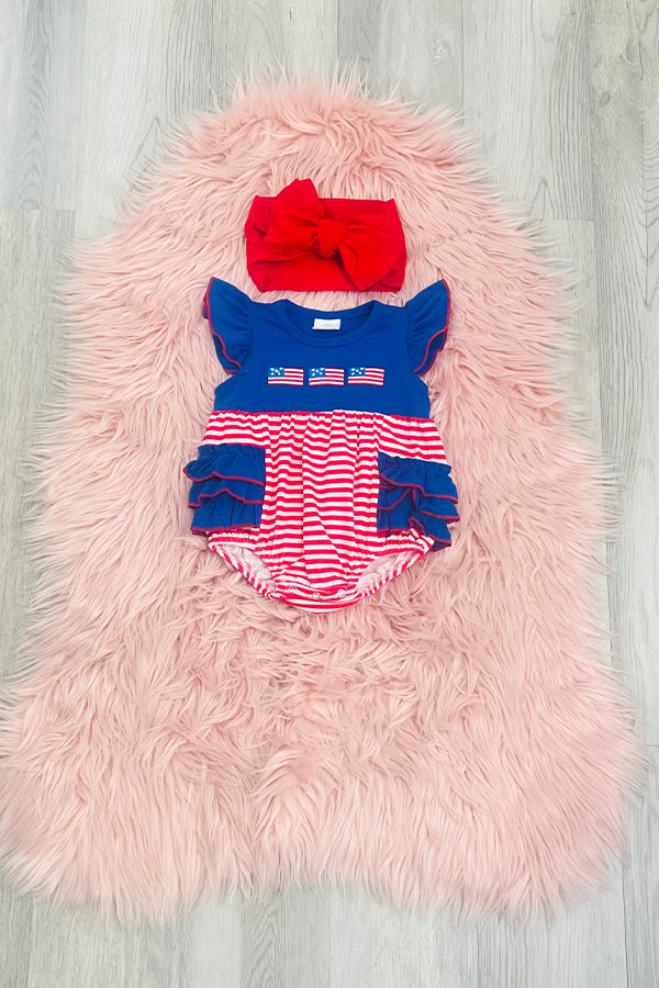 Royal & Red Stripe Flag Romper