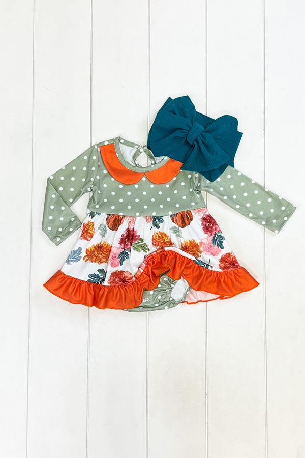 Sage Polka Dot Pumpkin Romper