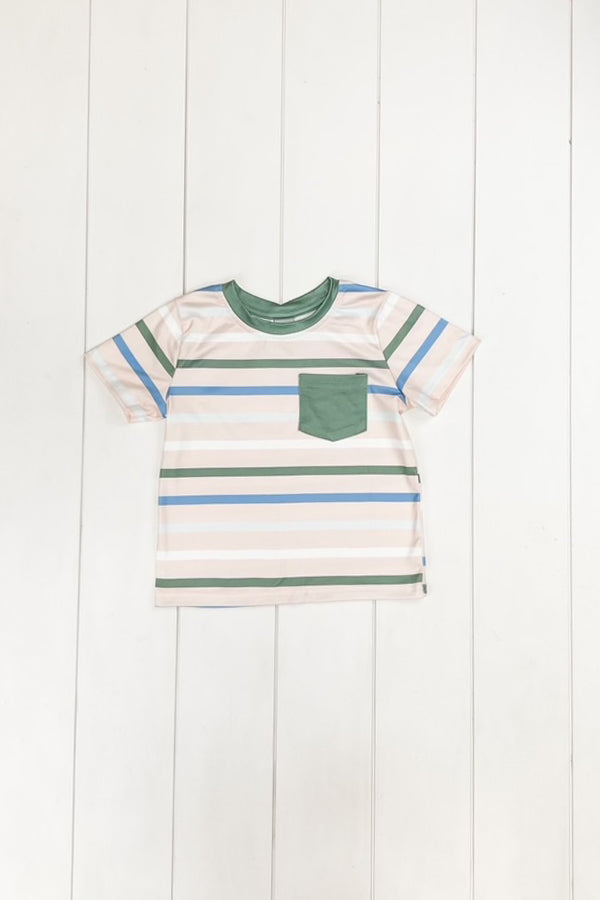 Beige & Olive Stripe Pocket T