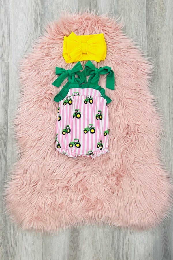 Pink Stripe Tractor Romper