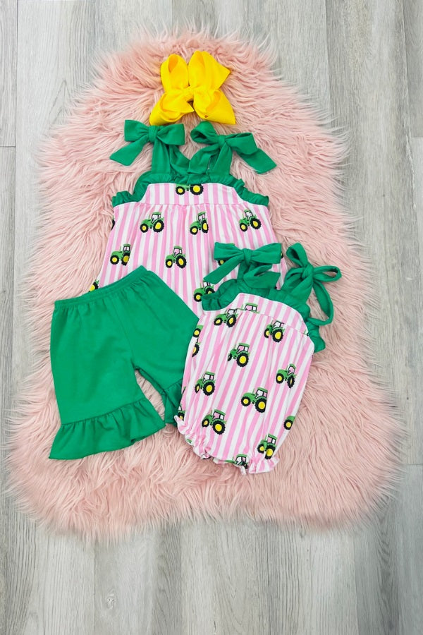 Pink Stripe Tractor Short Set