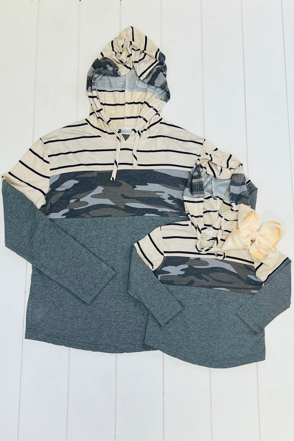 Mama & Me- Stripe Camo Hooded Shirt