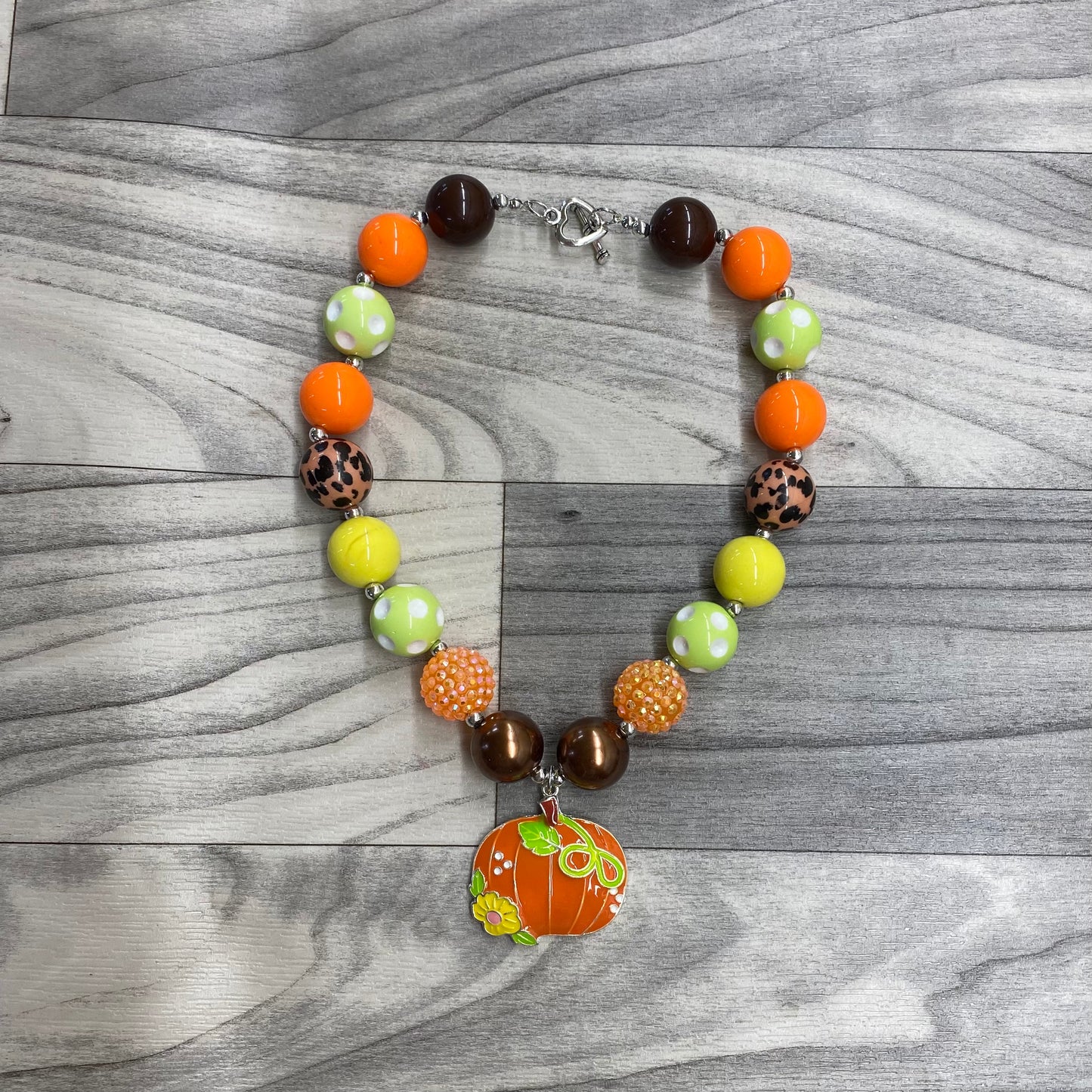 Orange, Yellow & Lime Green Leopard Pumpkin Necklace