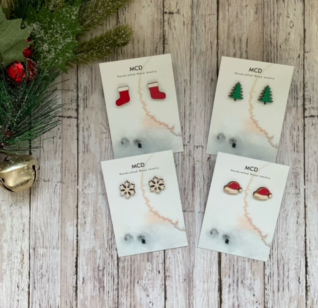 Christmas Wooden Stud Earrings