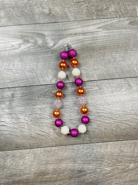 Magenta White & Orange Necklace