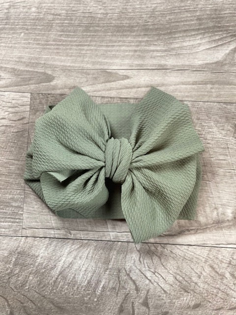 Sage Fabric Messy Bow Headband