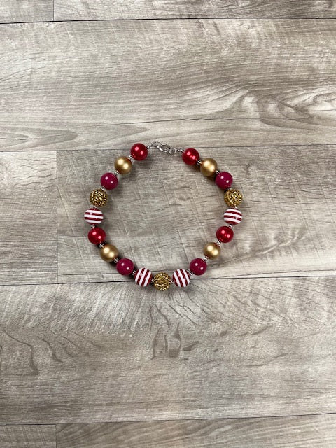 Gold Rhinestone & Maroon Stripe Necklace