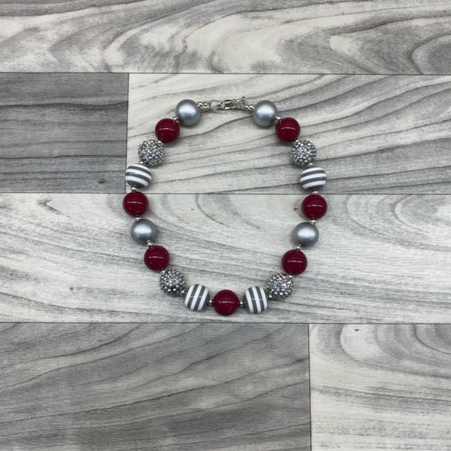 Maroon, Silver & White Stripe Necklace