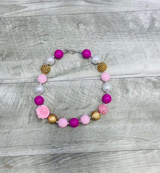 Pink & Gold Rose Necklace