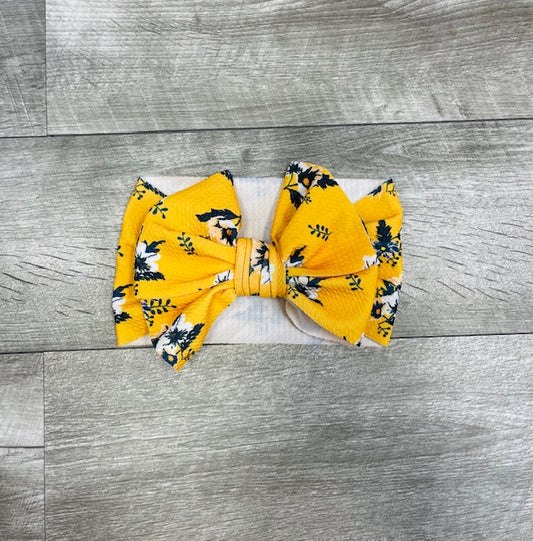 Mustard Floral Messy Bow Headband