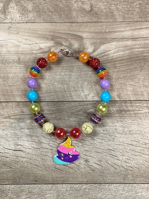 Rainbow Poop Emoji Necklace