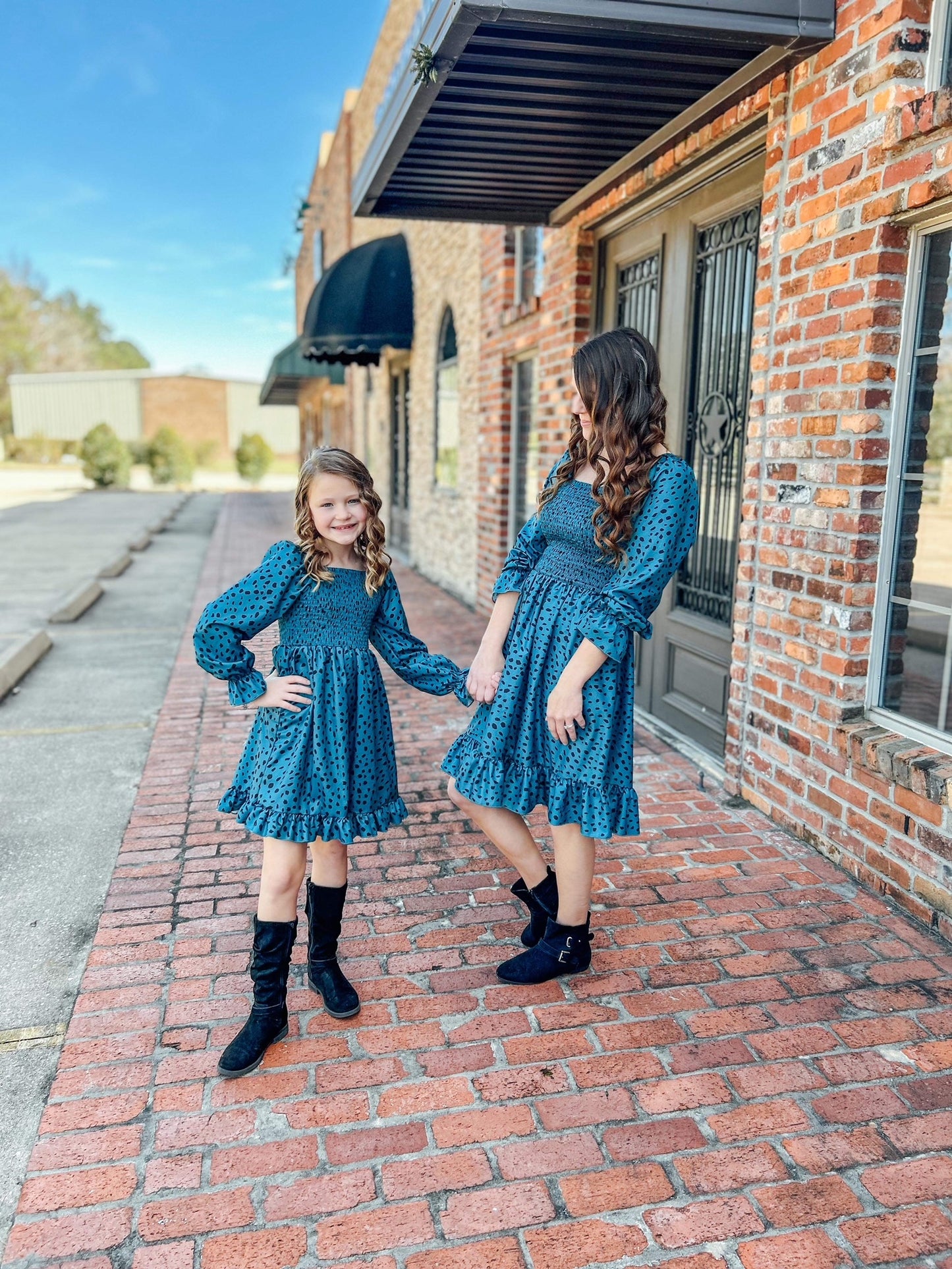 Mama & Me- Jade & Black Polka Dot Dress