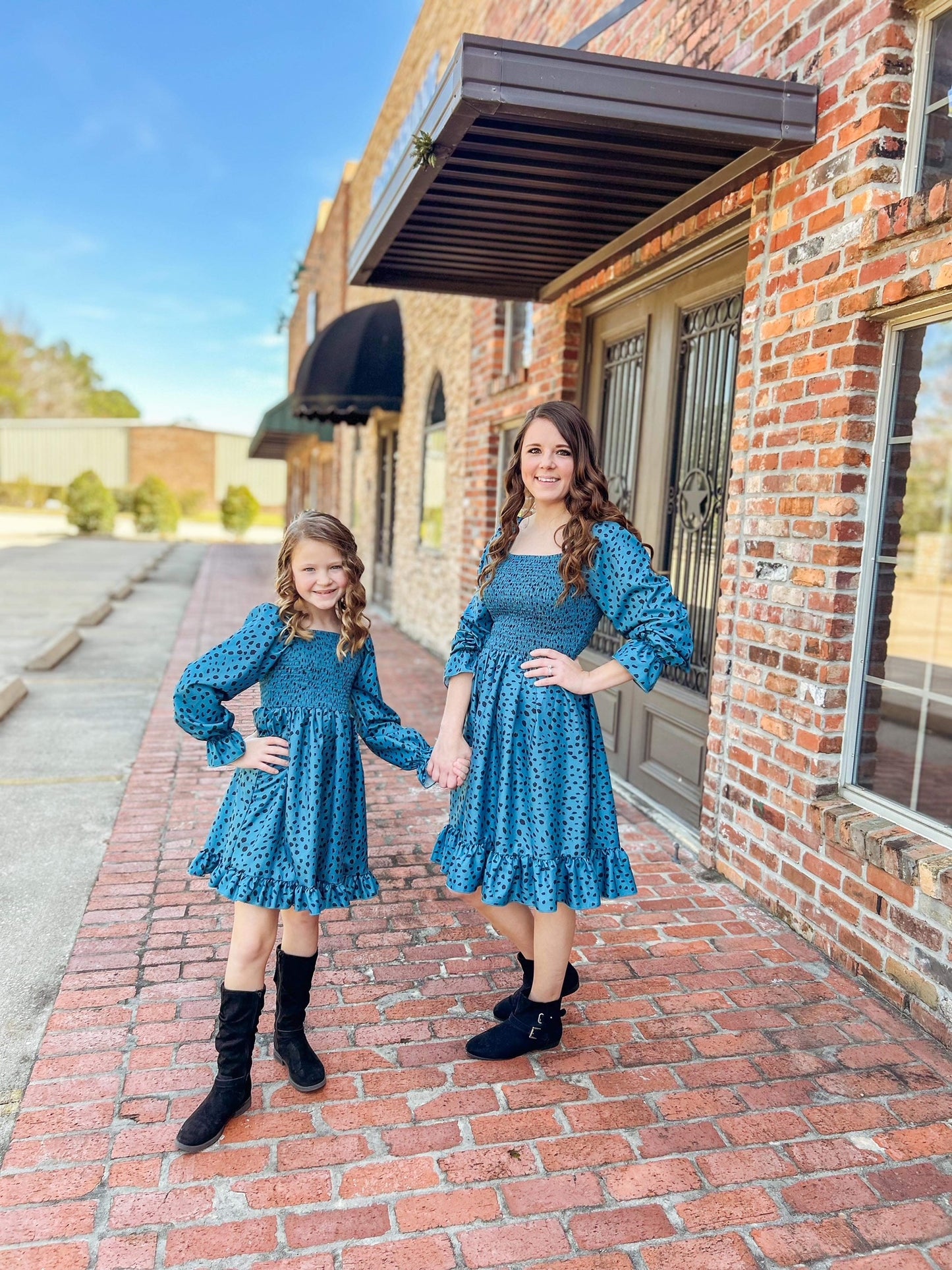 Mama & Me- Jade & Black Polka Dot Dress