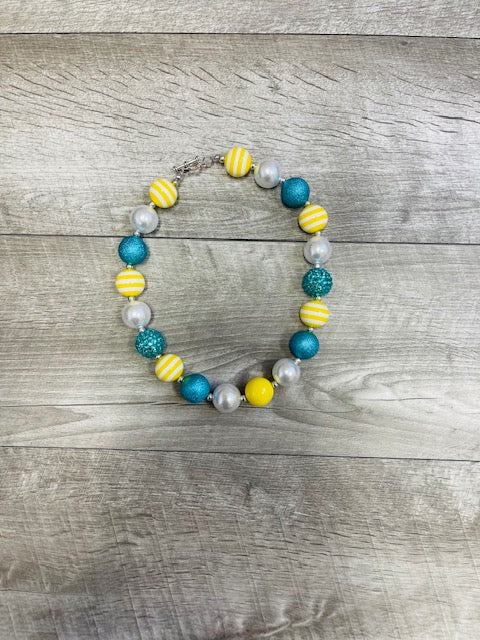 Yellow Stripe Blue Rhinestone Necklace