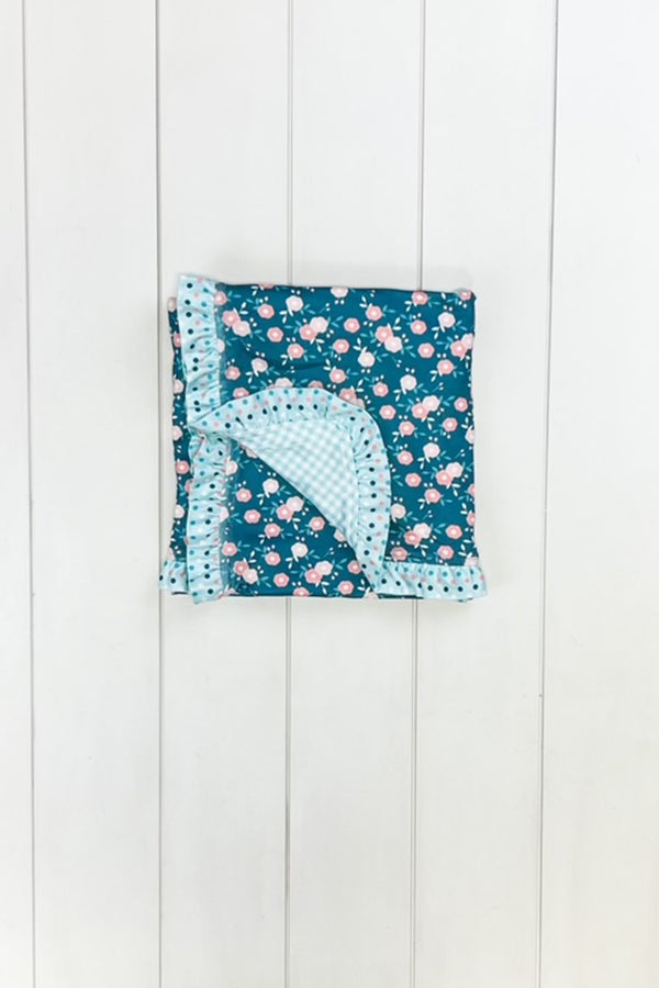 Jade & Aqua Floral Minky Blanket