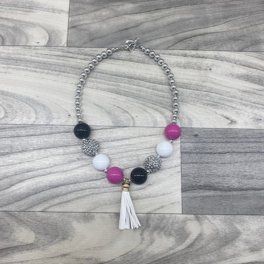 Hot Pink, Black & White Tassle Necklace