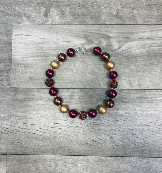 Gold & Burgundy Rhinestone Necklace