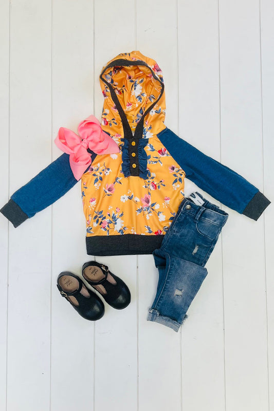 Blue & Mustard Floral Hoodie