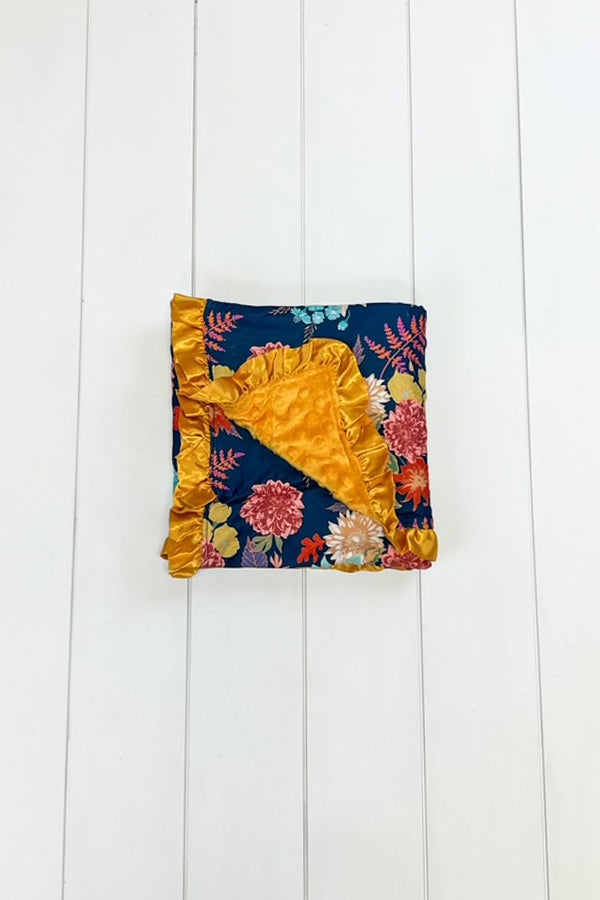 Navy & Golden Floral Minky Blanket