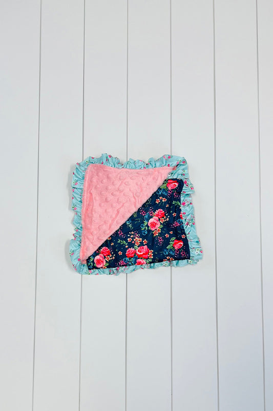 Navy & Aqua Floral Minky Blanket