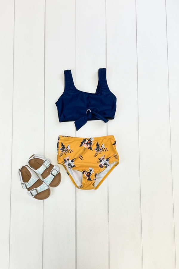 Navy & Mustard Floral Swimsuit