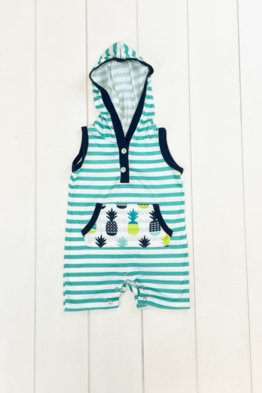 Aqua Stripe Pineapple Hooded Romper