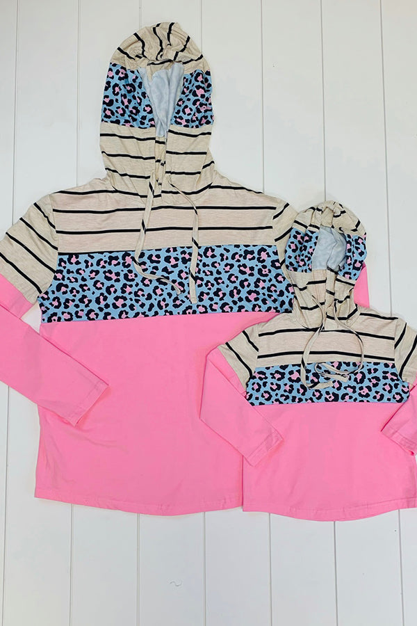 MOM & ME: Blue Leopard Stripe Hoodie