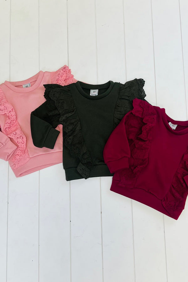 Eyelet Ruffle Sweaters- 3 Colors